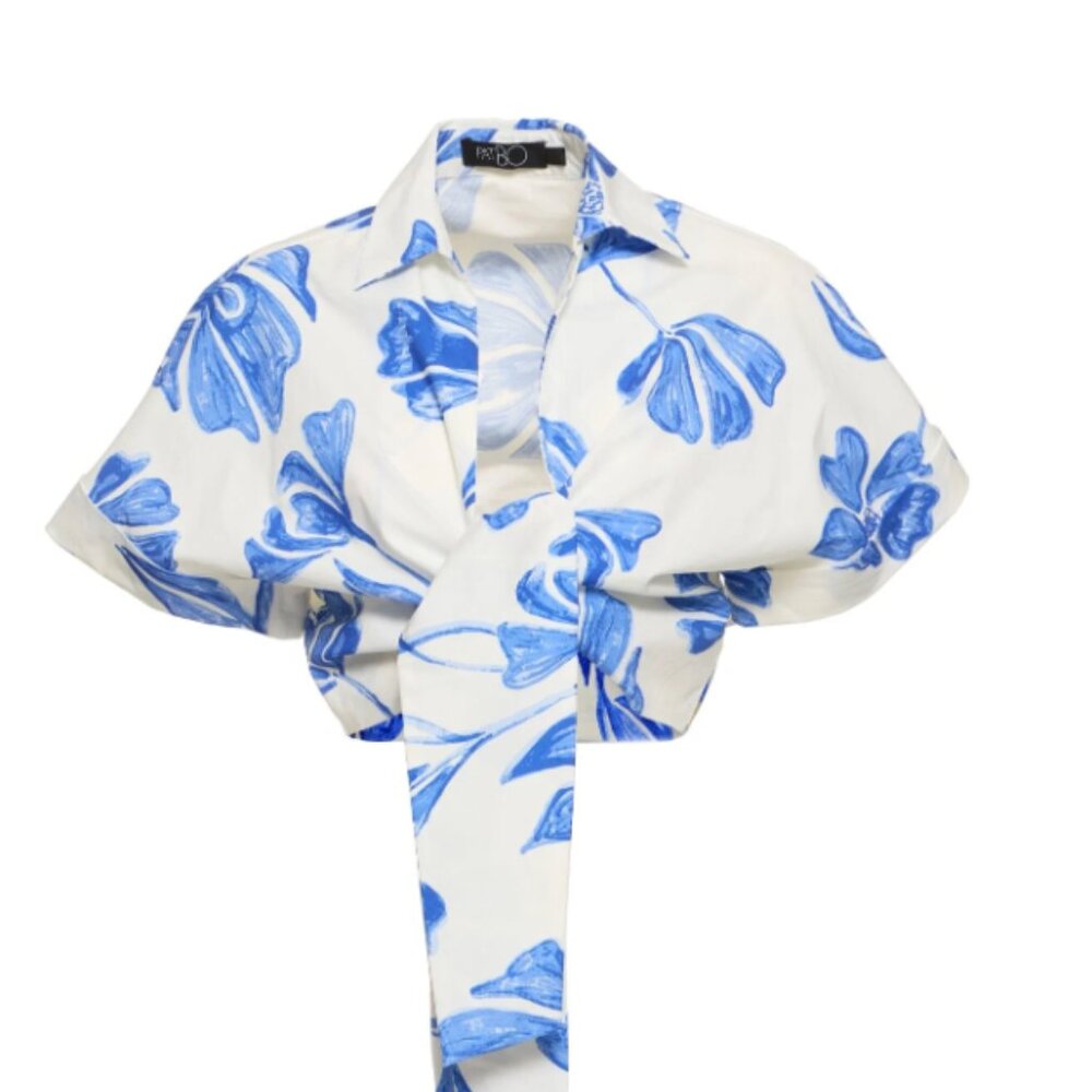 PatBO Nightflower Tie Front Cropped Top